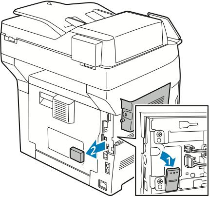 Začínáme 3. Natáhněte ruku do tiskárny a zatáhněte za uvolňovací páčku. Uchopte druhou rukou adaptér bezdrátové sítě a opatrně jej vytáhněte z tiskárny.