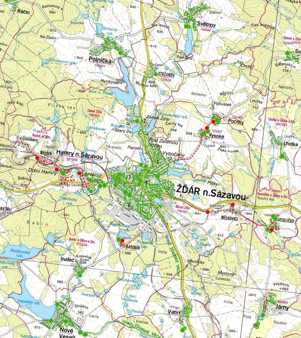 MAPA - KANALIZACE Trasování sítí, lokalizace ČOV, čerpacích stanic, výústí, odlehčovacích komor Kanalizace: