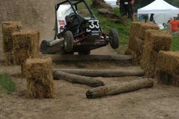 BAJA SAE Ovladatelnost (60 nebo 75 bodů) Vozidla při této disciplíně projíždí pořadatelem vytyčenou trať a snaží se vyhnout kontaktu s tyčemi, vytyčujícími dráhu.