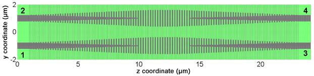 1.3 µm, 1.5 µm, and 1.7 µm. Shorter taper could probably work well, too.