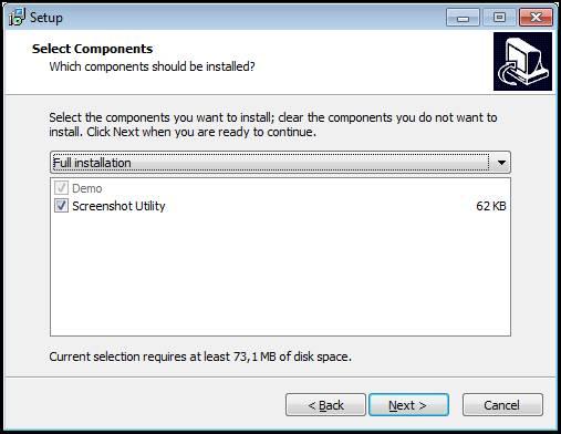 2 Instalace programu ND 7000 Demo instalovat pod Microsoft Windows Obrázek 2: Průvodce instalací s aktivovanými opcemi Demo-Software a Screenshot Utility Klikněte na Next V kroku instalace Select