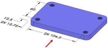 SolidWorks Premium Aby bylo dosaženo minima nejhoršího případu, s ohledem na toleranci polohy 0,5 průměru závitové díry v horní desce, TolAnalyst nasimuluje základní kótu 105 mezi závitovými dírami