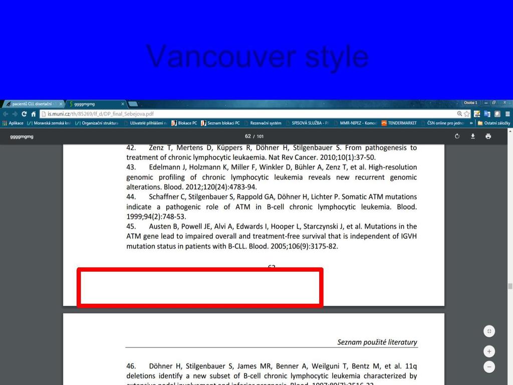 Vancouver style Seznam literatury na konci práce - příklad Záznamy
