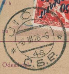 (Československá pošta) a po straně můstku dva pootočené křížky.