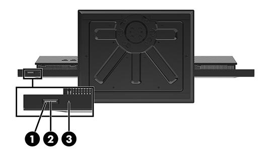 Komponenty na zadní straně Součást 1 Port DisplayPort (volitelný) Součást 4 Konektor RJ-45 (síťový) nebo Port HDMI (volitelný) nebo Sériový port (volitelný) 2 Porty USB 3.
