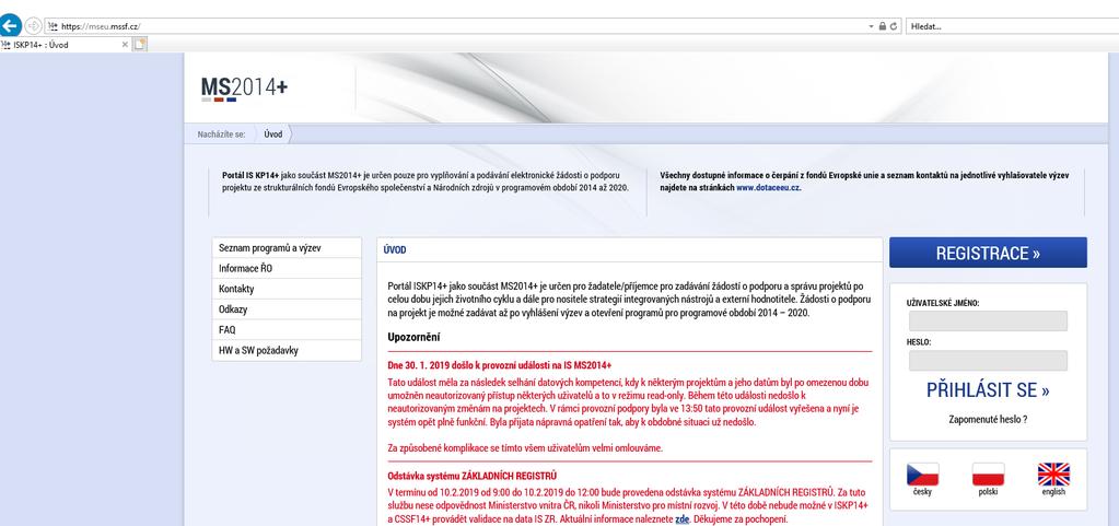 IROP podání žádosti o podporu přes MS2014+ Pro
