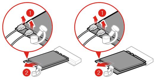 Odpojení antén Wi-Fi a vyjmutí karty Wi-Fi (typ 1 a typ 2)