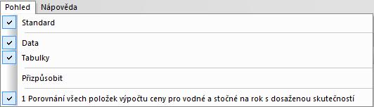 5.4 Menu Pohled Položky menu "Pohled" slouží k zobrazení nebo skrytí jednotlivých panelů pracovní plochy aplikace. 5.