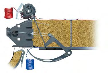 Technologie vázání je přizpůsobena velikosti lisu, čtyři uzlovače pro balíky široké 80 cm a šest uzlovačů pro balíky široké 120 cm.