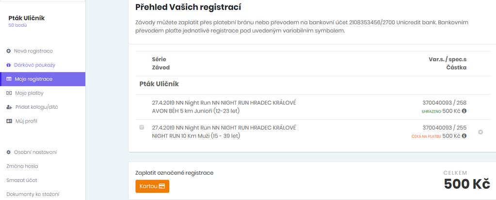 Jak upravit/smazat NEUHRAZENOU registraci? Bohužel vytvořená neuhrazená registrace nelze upravovat, lze jen smazat a vytvořit znovu. 1.