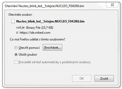 Nahrání přeloženého programu do kitu Nucleo Překlad programu na mbed Compile Stáhnout soubor xxx.