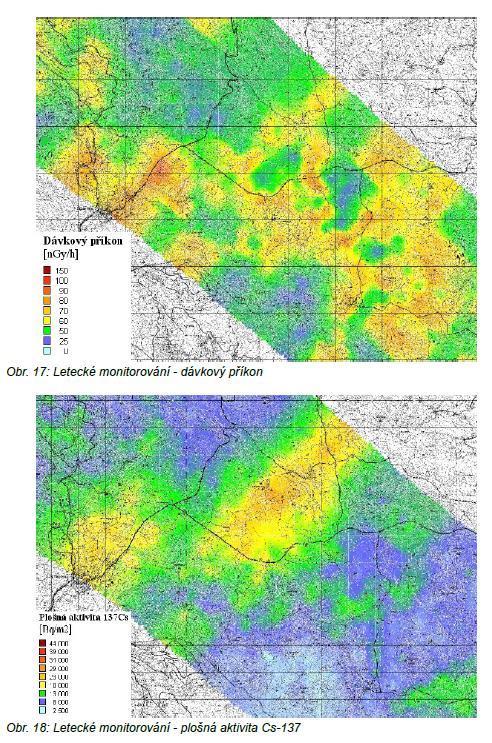 letecké monitorování radioaktivní kontaminace Ukázka: Mapa rozložení