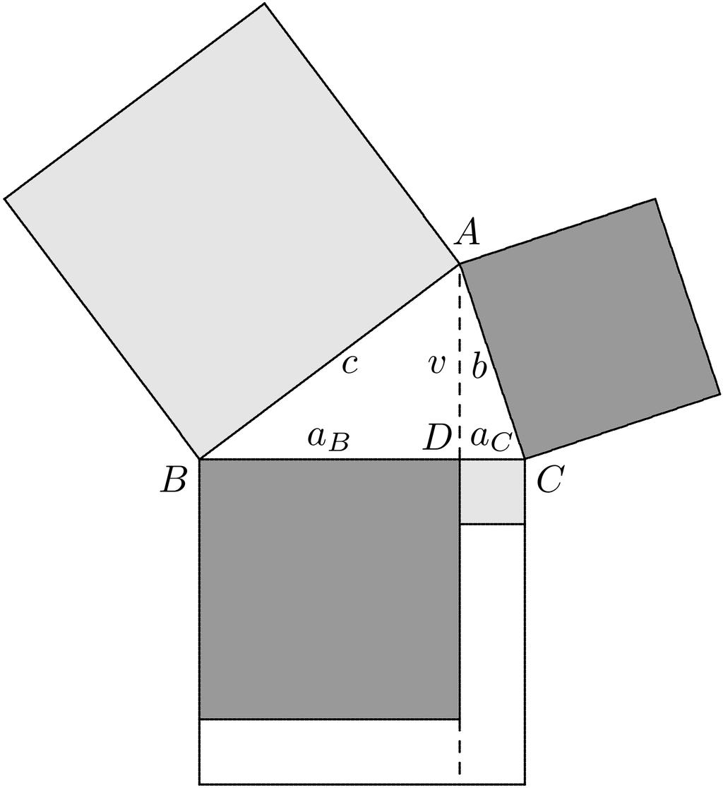 Obr. 7 Obr. 8 Věta 5 (Pýthagorova věta pro libovolný trojúhelník). Nechť ABC je libovolný trojúhelník, AB = c, BC = a, CA = b.