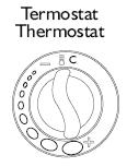 Termostat Teplotu nastavte otáčením knoflíku. Vyšší teplotě odpovídá větší symbol na knoflíku. Pokud by došlo k přehřátí topidla teplotní pojistak topidlo vypne.