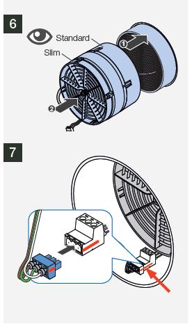 Dbejte na to, aby byl ventilátor umístěný v usměrňovači tak, aby strana ventilátoru bez etikety směřovala k užšímu dílu usměrňovače (Slim). Vyčistili jste keramický výměník.