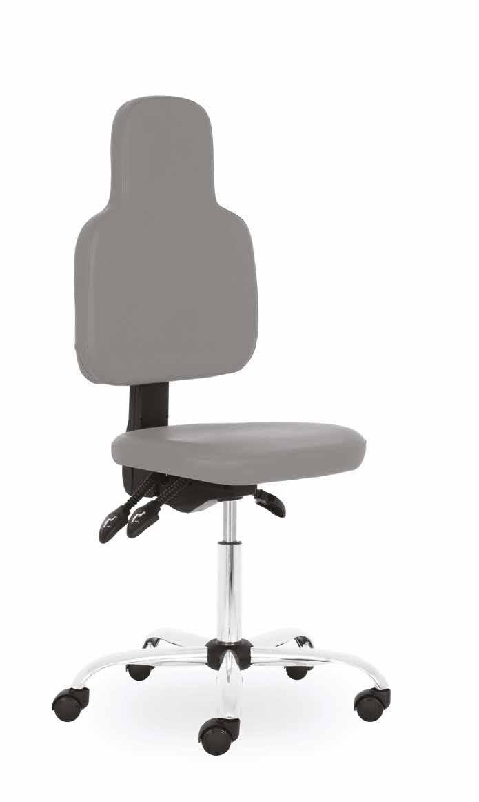 48 DENTIST Ordinační otočná židle / Medical swivel chair / Drehstuhl für Ordinationen Čalouněný sedák a tvarované výškově stavitelné zádové opěradlo / Upholstered seat and shaped height-adjustable