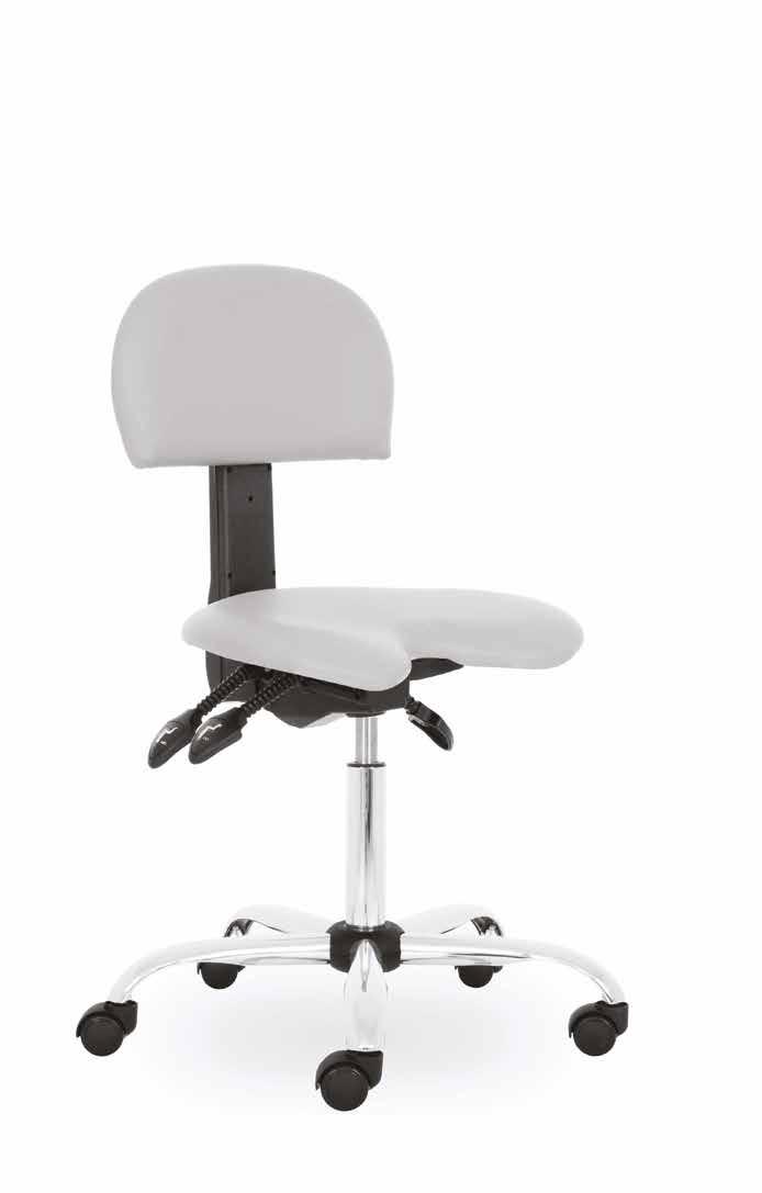 54 DOCTOR Ordinační otočná židle / Medical swivel chair / Drehstuhl für Ordinationen Čalouněný sedák a ergonomicky tvarované výškově stavitelné zádové opěradlo / Upholstered seat and ergonomically
