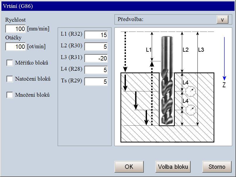 Návod k programování 1.5.5 G85 vrtání i výjezd pracovním posuvem Vrtací cyklus G85 je specielní případem cyklu G81.