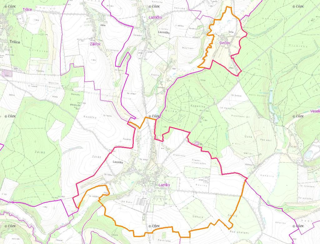 A. NÁZEV OBCE Název části obce (ZSJ): Lazníky Mapa A: Území obce Přehledová mapka