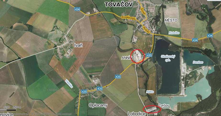 Obr. 6: Oblast méně častého výskytu termické konvekce (převzato z www.google Earth.cz) Tento snímek je z oblasti Haná (obec Tovačov, Oplocany, Annín a Lobodice).