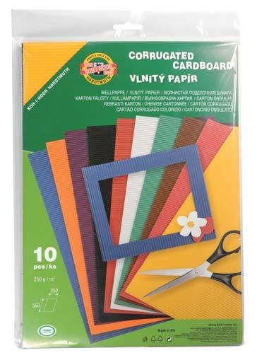 225 CORRUGATED CARDBOARDS 250 х 350 mm 9758 19 colours / barev Corrugated cardboard / Wellpappe / Волнистая поделочная бумага / Vlnitý papír 9758001001PS 5 pcs 229797 395x270x10 0,14 100 pcs 229803