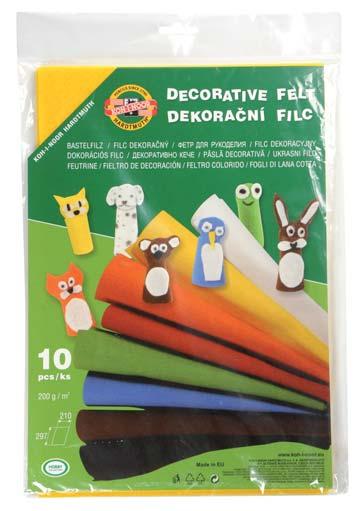 226 DECORATIVE FELTS 9759 10 colours / barev Decorative felt / Bastelfilz / Фетр для рукоделия / Dekorační filc 9759001001PS 5 pcs 230199 340x230x6 0,08 100 pcs 230205 190x260x310 1,62 9759002001PS 5