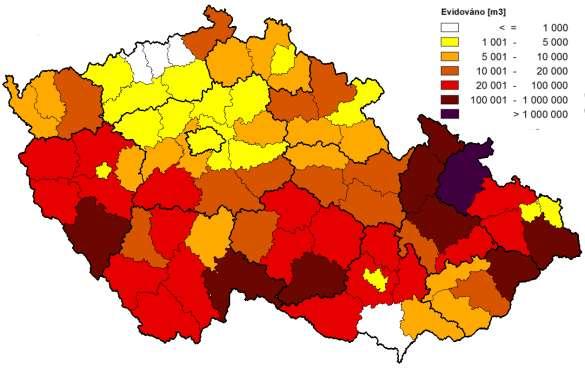 Lýkožrout smrkový - 2017 Nejpostiženější kraje Objem (tis.