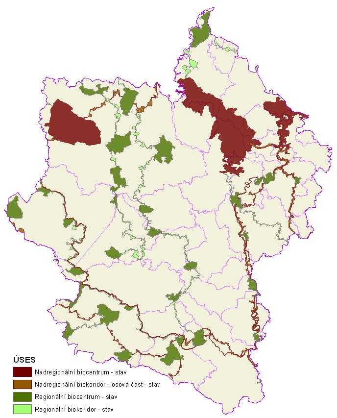 Obrázek 23 Nadregionální a regionální prvky ÚSES ve