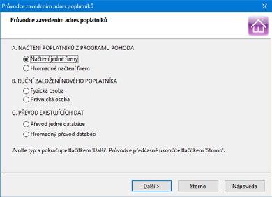 Každý poplatník je fyzicky umístěn v jednom databázovém souboru na pevném disku počítače a má také svůj záznam v agendě Adresář poplatníků.