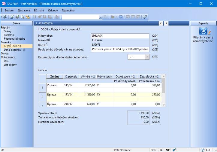 Daňová přiznání TAX Příručka uživatele 89 v poli Změna hodnotu Zrušeno.
