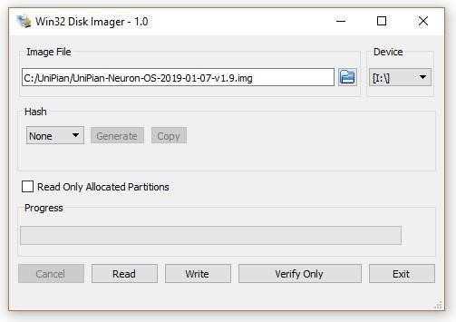Instalace operačního systému Instalace v OS Windows Prvním krokem je stažení aplikace pro zapsání obrazu UniPian na SD kartu. Pro účely tohoto návodu byl využit program Win32DiskImager.