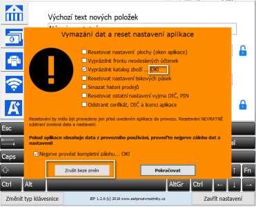 Po dokončení resetu (zobrazení OK! u vybrané volby) zavřete formulář a následně ukončete aplikaci a JEP znovu spusťte.