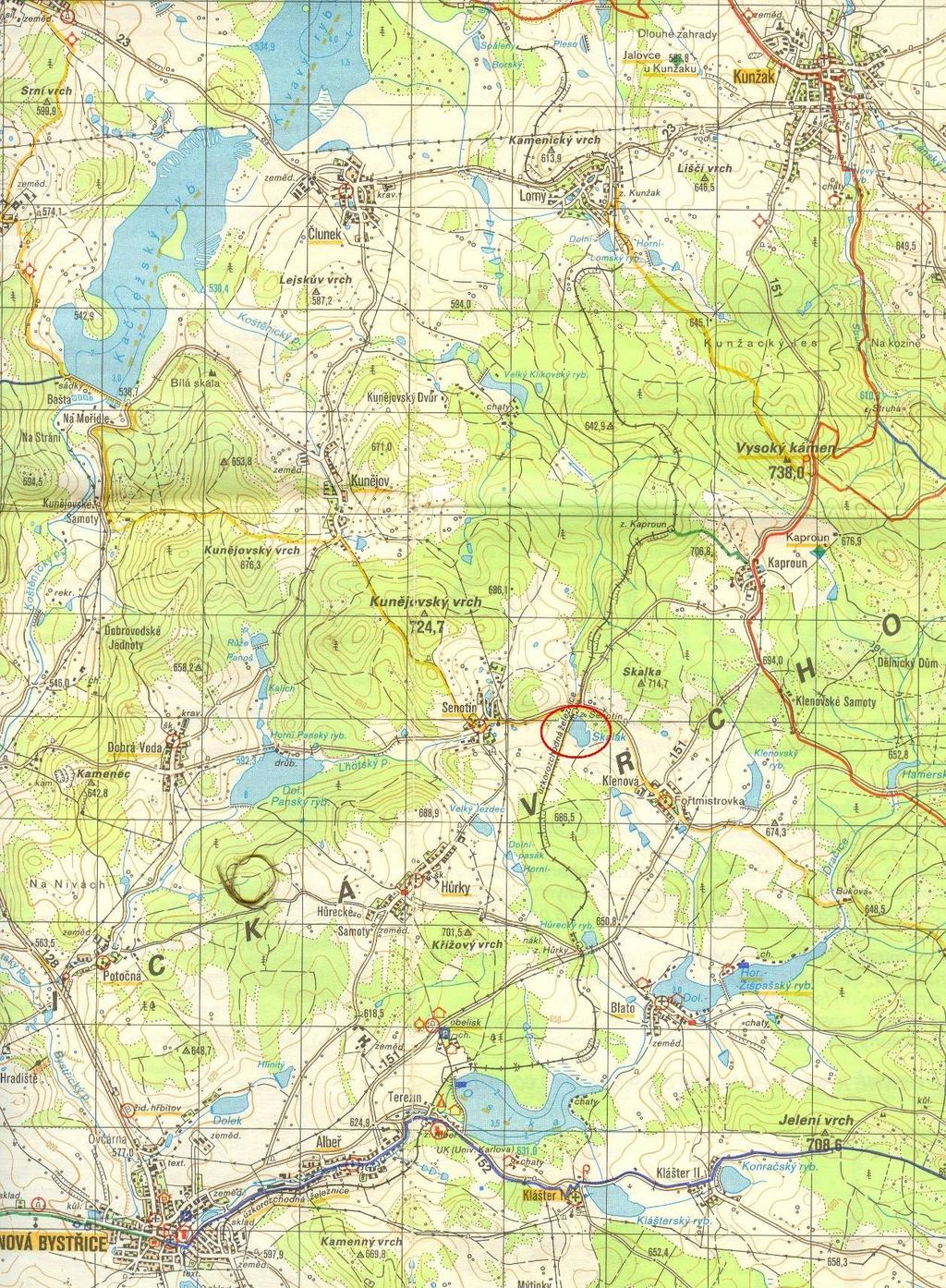 Orientační mapa s vyznačením území-mapa z Edice Klubu