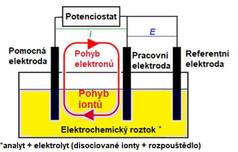 sledují se elektrochemické reakce probíhající na pracovní elektrodě; naopak elchem.