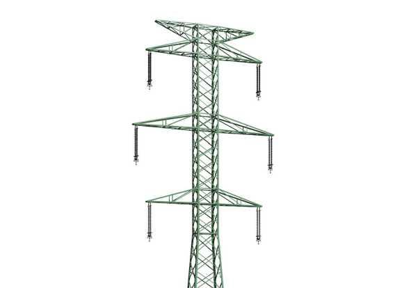 Obr.: 3D model nosného stožáru typu "Soudek" pro vedení 400/400 kv (bez měřítka) Vzhled stožárů
