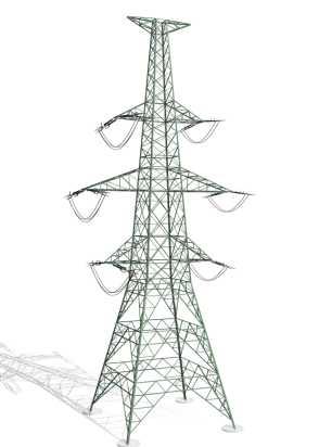 Obr.: 3D model kotevního a nosného stožáru typu "Soudek" pro vedení 220/400 kv (bez měřítka) V odůvodněných případech (zejména s ohledem na začlenění vedení do krajiny) je možno alternativně použít