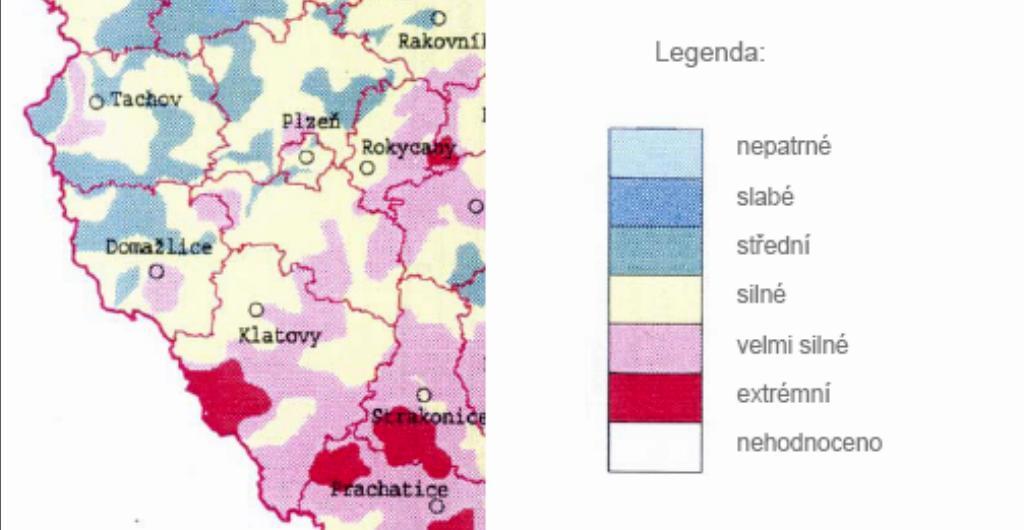 Obrázek č. 2 - Oblasti s nebezpečím opakovaného poškození území povodněmi a erozí - výřez Vodní útvary povrchových a podzemních vod Vodní útvar lze podle zákona č. 254/2001 Sb.