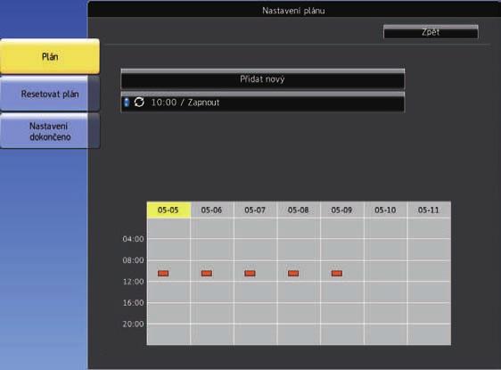 Nstvení plánů událostí projektoru 123 h Vyberte dtum čs, kdy má k plánovné událostí dojít. Nplánovné události jsou n ploše zobrzeny s ikonmi, které ukzují stv události.