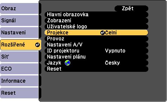 Režimy promítání 43 c Vyberte nbídku Rozšířené stiskněte tlčítko [Enter].