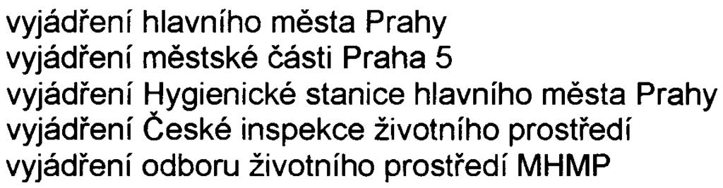 (/r~ W i n k I e r ;; øeditel odboru Magistrát hl m Prahy odbor ochrany prostøedr Mariánské nám 2 Praha 1 /14/ Pøílohy: vyjádøení hlavního mìsta Prahy vyjádøení mìstské èásti Praha 5 vyjádøení