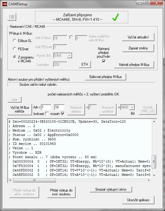 Návod k programu CAMBSetup Program CAMBSetup pro Windows PC pracuje s komunikátorem CA6 nebo automatem MCA46 fungujícím jako Master pro linku M-Bus.