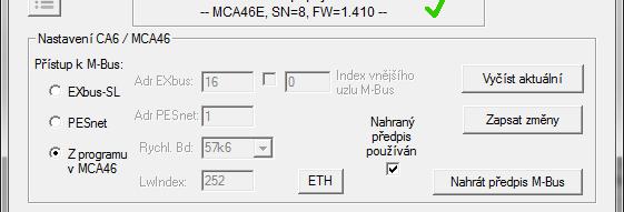 2 Úprava parametrů CA6/MCA46 Pro nastavení přístupu k příkazové bráně M-Bus vybereme jednu z možností: EXbus-SL Zvolíme v případě, kdy bude k příkazové bráně M-Bus přistupovat automat EXbus-Master v