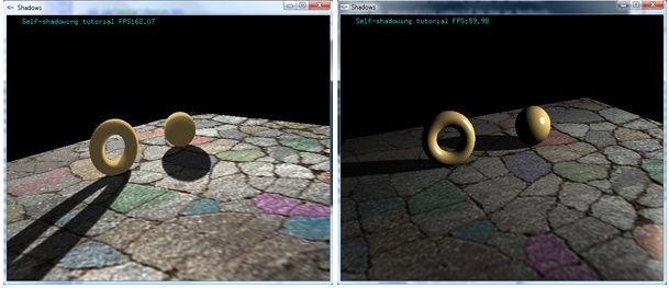 Na závěr bych chtěl ukázat, jak vypadá moje scéna s shadow mapping PCF 64 vzorků. Výsledek je vidět na obrázku 20. vlevo.