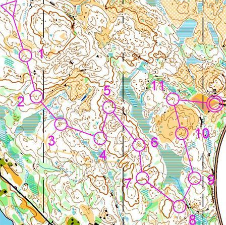 Runde C. 2.0 km, snittlengde pr strekk 180 m. Upravená mapa, částečně bez černé, bez cest, s kameny, velké srázy ponechány z důvodů bezpečnosti.