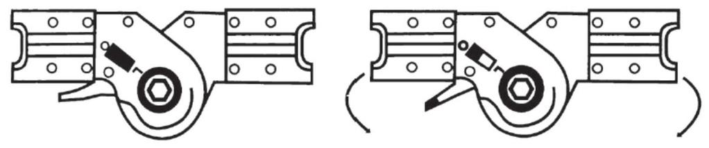 Obr. 3 L = LOCK, ZÁPADKA UZAVŘENA O = OPEN, ZÁPADKA OTEVŘENA Klouby žebříku jsou spolehlivé mechanizmy, složené z několika pohyblivých částí spojených s bočnicí tak, že se nedají rozebrat.