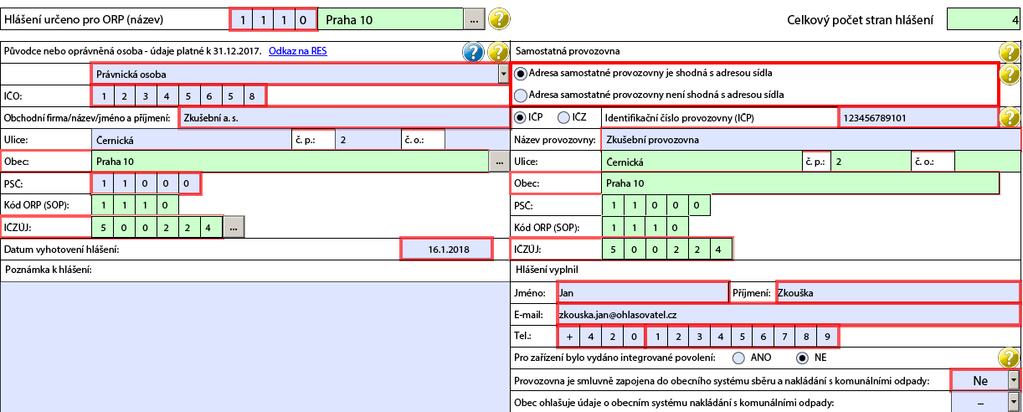 Evidence a ohlašování - stacionární provozovna EVIDENCE a ohlašování - základní typy evidencí, příklady 1.