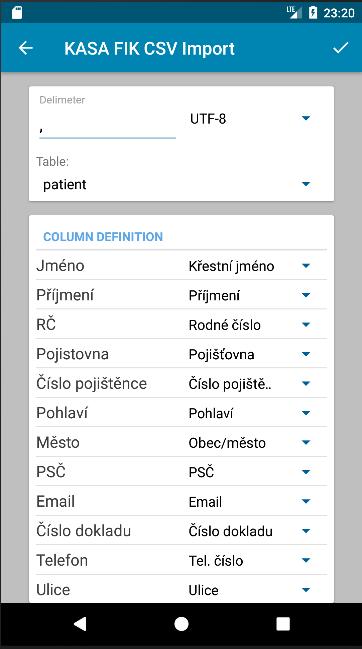 CSV soubor lze použít i k aktualizaci již vložených dat. Je nutné použít stejné rodné číslo nebo číslo pojištěnce.