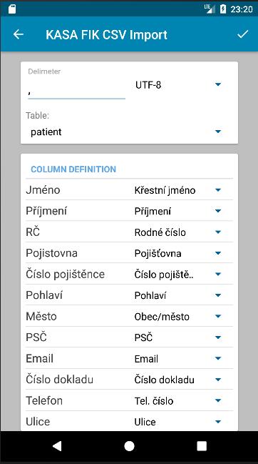 CSV soubor lze použít i k aktualizaci již vložených dat. Je nutné použít stejné rodné číslo nebo číslo pojištěnce.