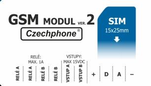 - Spínání relé - deﬁnovaným GSM číslům je umožněno pomocí SMS zprávy, nebo voláním, spínat/rozepínat dvě nezávislá ovládací relé (slouží například k ovládání brány, garážových vrat apod.).