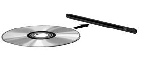3. Opatrně zasuňte disk do zásuvkové optické jednotky. Vyjmutí optického disku Vkládání do přihrádky Disk lze vyjmout dvěma způsoby v závislosti na tom, zda se přihrádka disku přirozeně otevře či ne.